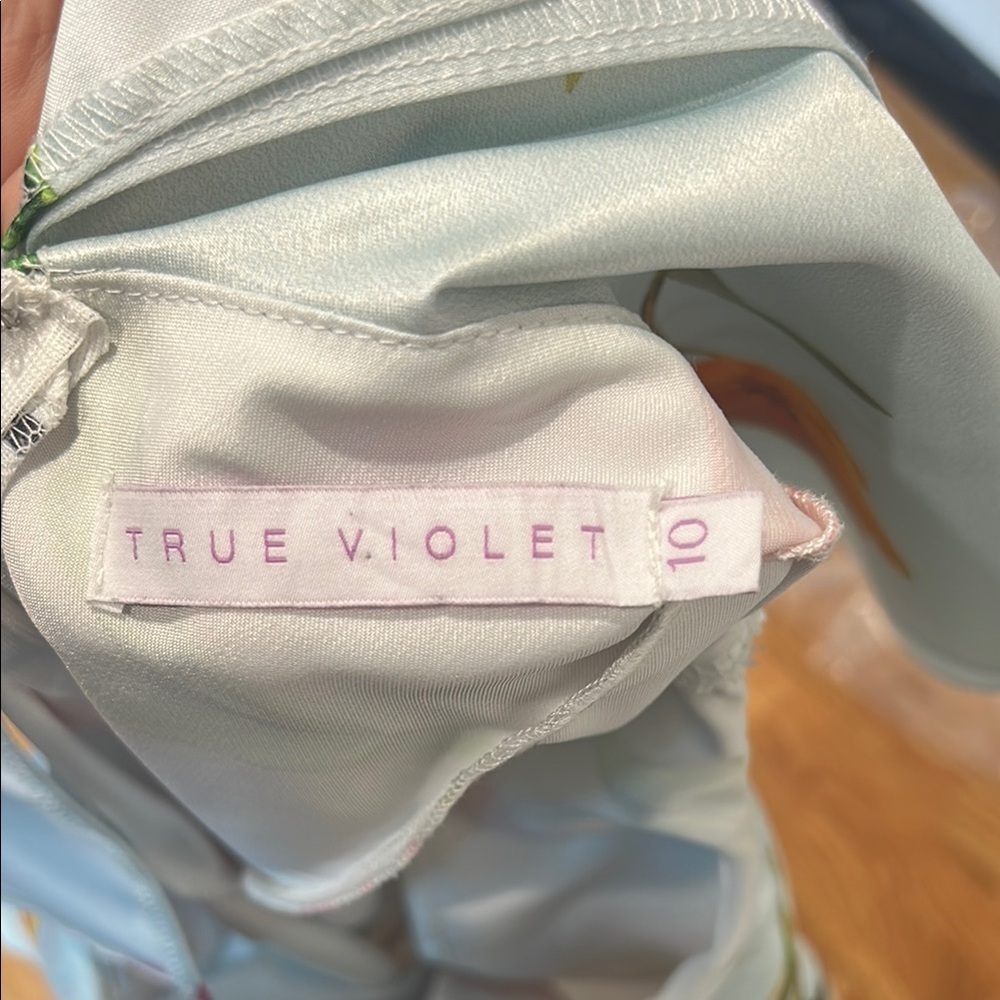 True Violet Sateen Garden floral powder blue Ruffled One Shoulder Sundress 10 - Picture 9 of 12